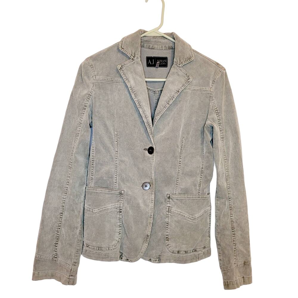 Vintage Armani Jeans grey corduroy two button comfort fit jacket Size 6 Preppy